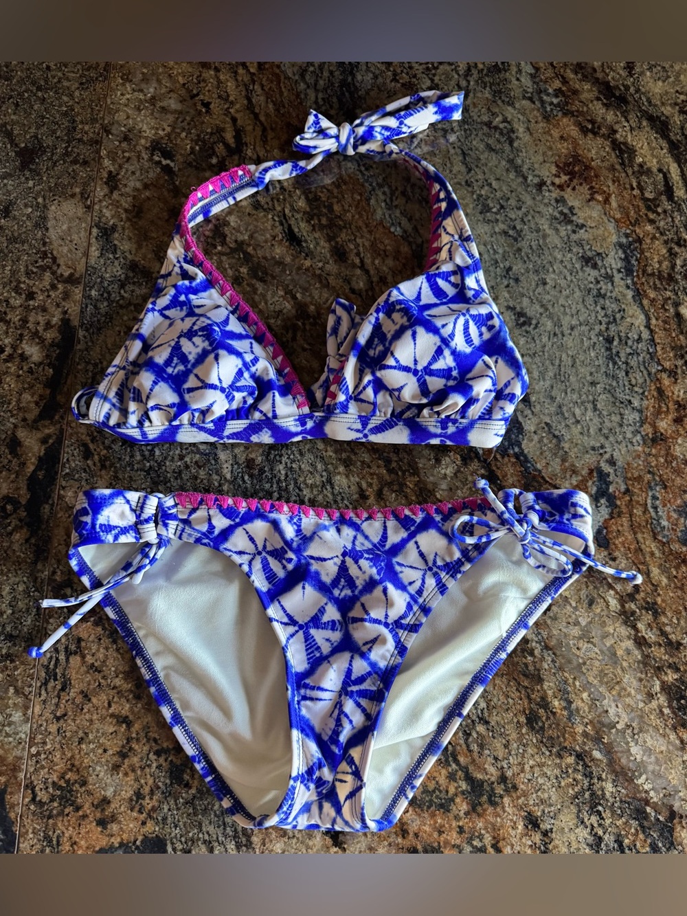Women’s Hobie Sand Dollar Print Blue and White Bikini Set - Size Large